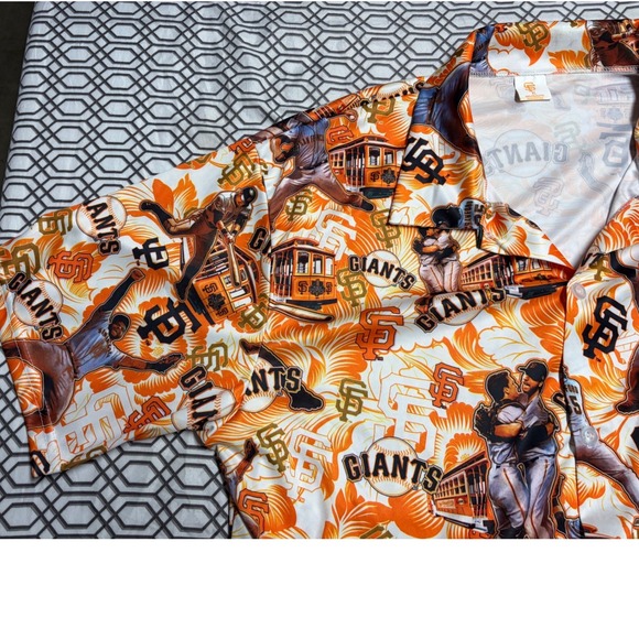 San Francisco Giants MLB All Over Print Button Up Shirt Orange Mens XL SF Cable - Picture 4 of 6